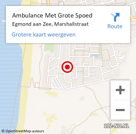 Locatie op kaart van de 112 melding: Ambulance Met Grote Spoed Naar Egmond aan Zee, Marshallstraat op 13 december 2015 00:43