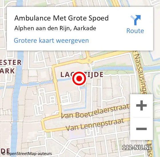 Locatie op kaart van de 112 melding: Ambulance Met Grote Spoed Naar Alphen aan den rijn, Aarkade op 13 december 2015 01:38