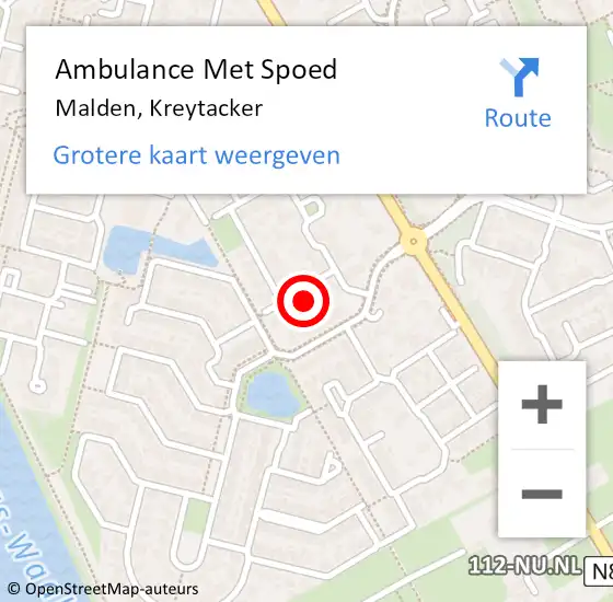 Locatie op kaart van de 112 melding: Ambulance Met Spoed Naar Malden, Kreytacker op 13 december 2015 02:00