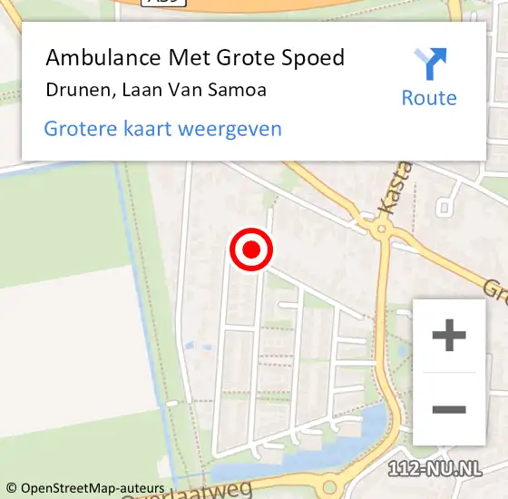 Locatie op kaart van de 112 melding: Ambulance Met Grote Spoed Naar Drunen, Laan Van Samoa op 13 december 2015 03:39