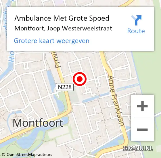 Locatie op kaart van de 112 melding: Ambulance Met Grote Spoed Naar Montfoort, Joop Westerweelstraat op 13 december 2015 07:32