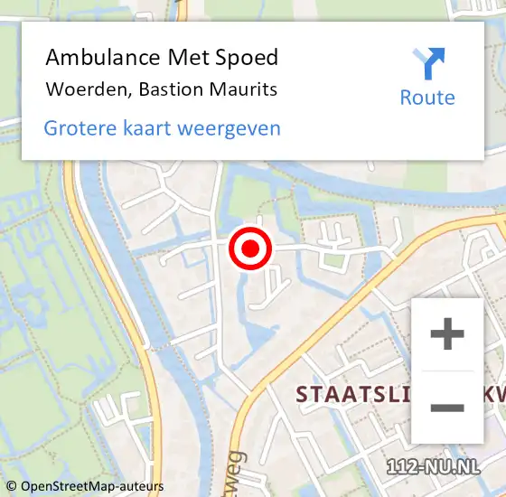 Locatie op kaart van de 112 melding: Ambulance Met Spoed Naar Woerden, Bastion Maurits op 13 december 2015 08:43