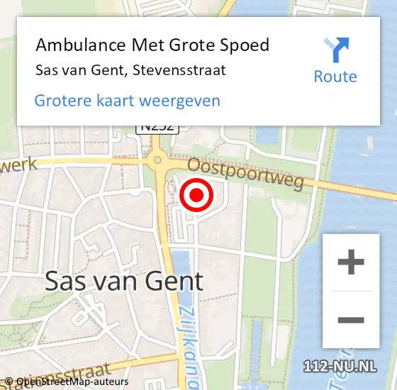 Locatie op kaart van de 112 melding: Ambulance Met Grote Spoed Naar Sas van Gent, Stevensstraat op 13 december 2015 08:52