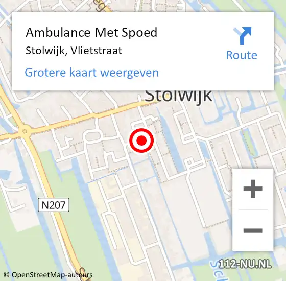 Locatie op kaart van de 112 melding: Ambulance Met Spoed Naar Stolwijk, Vlietstraat op 13 december 2015 09:03