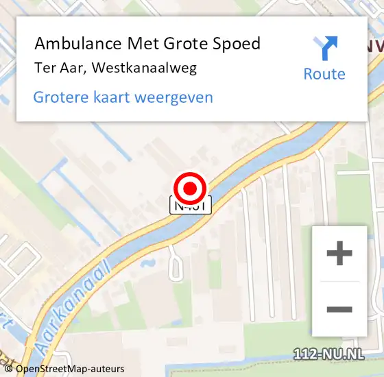 Locatie op kaart van de 112 melding: Ambulance Met Grote Spoed Naar Ter Aar, Westkanaalweg op 13 december 2015 10:00