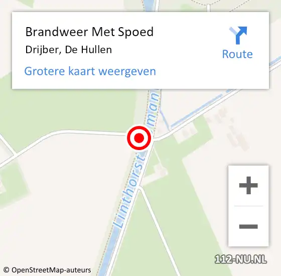 Locatie op kaart van de 112 melding: Brandweer Met Spoed Naar Drijber, De Hullen op 13 december 2015 10:55