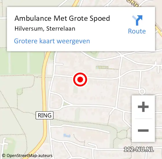 Locatie op kaart van de 112 melding: Ambulance Met Grote Spoed Naar Hilversum, Sterrelaan op 13 december 2015 11:44