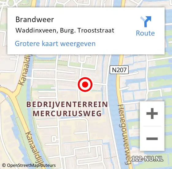 Locatie op kaart van de 112 melding: Brandweer Waddinxveen, Burg. Trooststraat op 29 november 2013 20:39