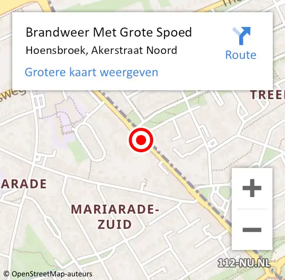 Locatie op kaart van de 112 melding: Brandweer Met Grote Spoed Naar Hoensbroek, Akerstraat Noord op 13 december 2015 12:20