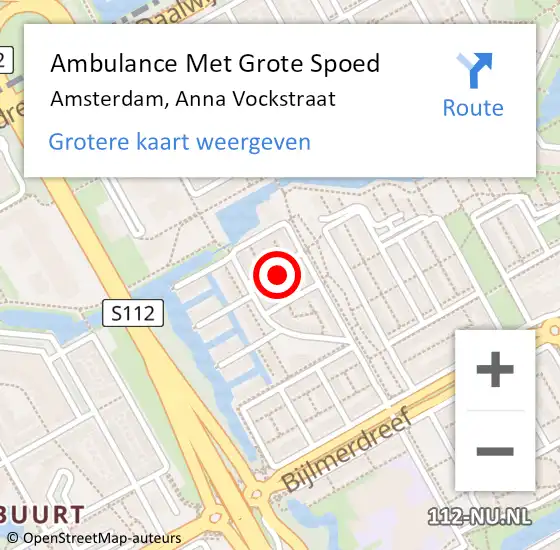 Locatie op kaart van de 112 melding: Ambulance Met Grote Spoed Naar Amsterdam, Anna Vockstraat op 13 december 2015 13:25