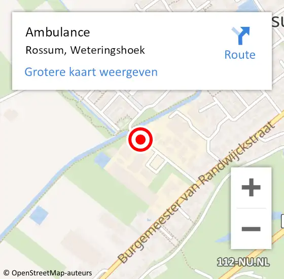 Locatie op kaart van de 112 melding: Ambulance Rossum, Weteringshoek op 13 december 2015 13:46