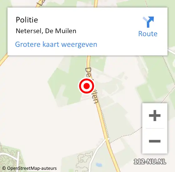 Locatie op kaart van de 112 melding: Politie Netersel, De Muilen op 13 december 2015 14:35