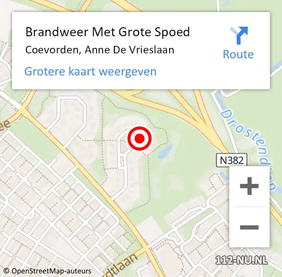 Locatie op kaart van de 112 melding: Brandweer Met Grote Spoed Naar Coevorden, Anne De Vrieslaan op 13 december 2015 15:37