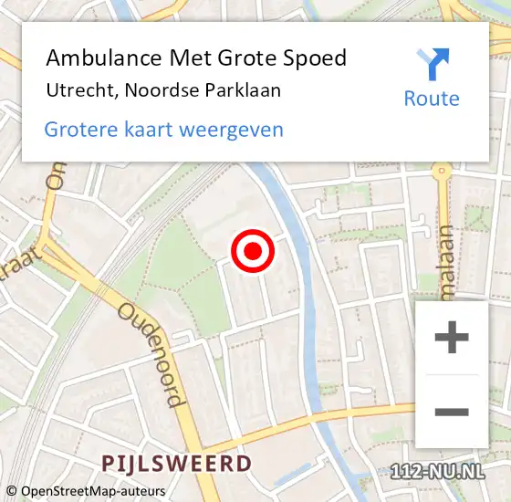 Locatie op kaart van de 112 melding: Ambulance Met Grote Spoed Naar Utrecht, Noordse Parklaan op 13 december 2015 16:26