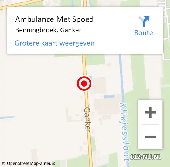 Locatie op kaart van de 112 melding: Ambulance Met Spoed Naar Benningbroek, Ganker op 13 december 2015 16:48