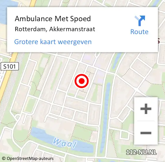 Locatie op kaart van de 112 melding: Ambulance Met Spoed Naar Rotterdam, Akkermanstraat op 13 december 2015 17:18