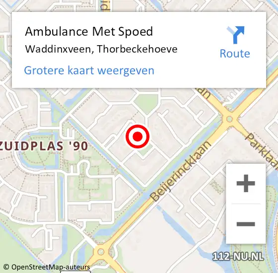 Locatie op kaart van de 112 melding: Ambulance Met Spoed Naar Waddinxveen, Thorbeckehoeve op 13 december 2015 17:20