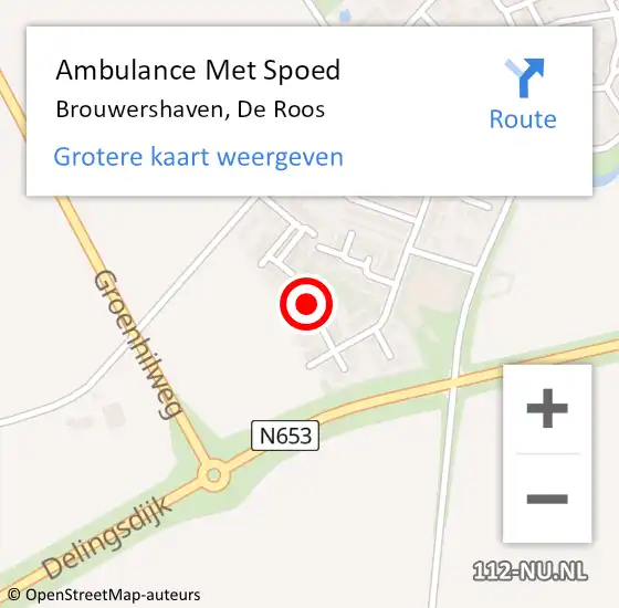 Locatie op kaart van de 112 melding: Ambulance Met Spoed Naar Brouwershaven, De Roos op 13 december 2015 17:51