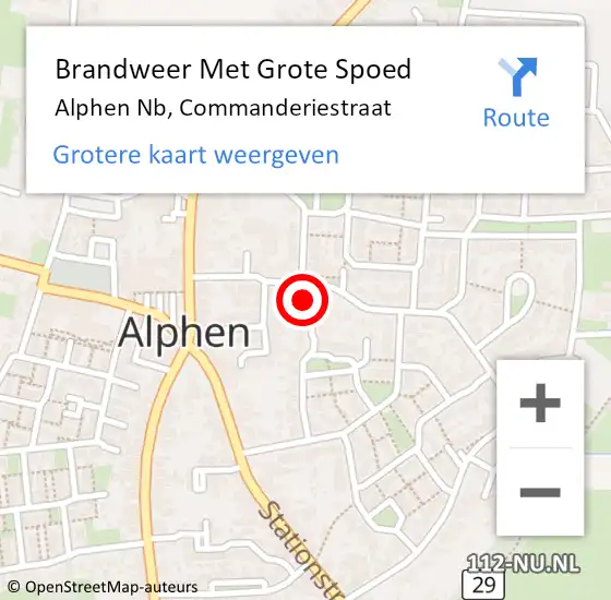 Locatie op kaart van de 112 melding: Brandweer Met Grote Spoed Naar Alphen Nb, Commanderiestraat op 13 december 2015 18:11