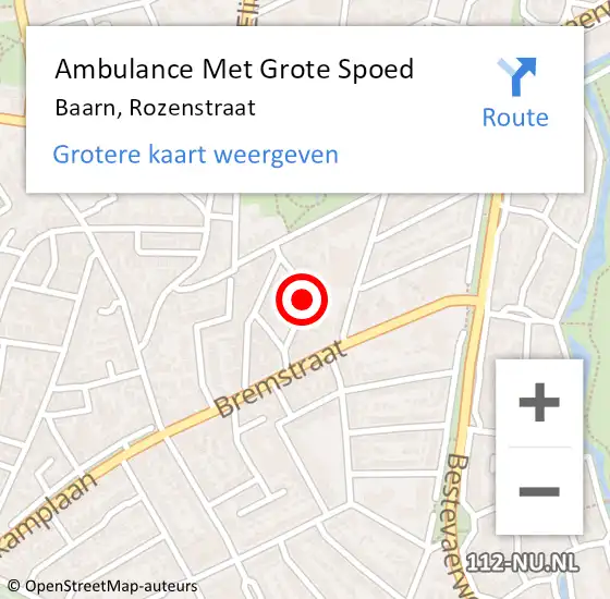 Locatie op kaart van de 112 melding: Ambulance Met Grote Spoed Naar Baarn, Rozenstraat op 29 november 2013 21:34