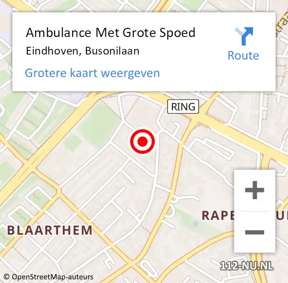 Locatie op kaart van de 112 melding: Ambulance Met Grote Spoed Naar Eindhoven, Busonilaan op 13 december 2015 19:57