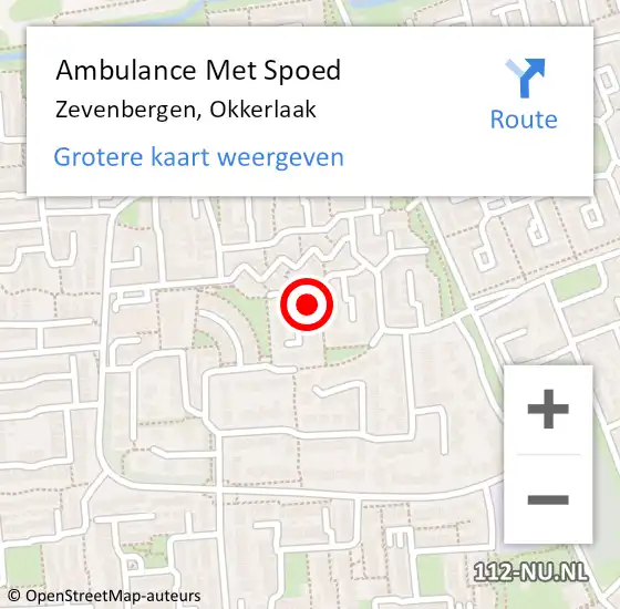 Locatie op kaart van de 112 melding: Ambulance Met Spoed Naar Zevenbergen, Okkerlaak op 13 december 2015 19:58