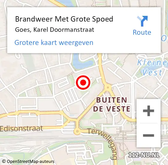 Locatie op kaart van de 112 melding: Brandweer Met Grote Spoed Naar Goes, Karel Doormanstraat op 29 november 2013 21:48