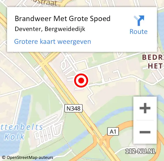 Locatie op kaart van de 112 melding: Brandweer Met Grote Spoed Naar Deventer, Bergweidedijk op 13 december 2015 20:09