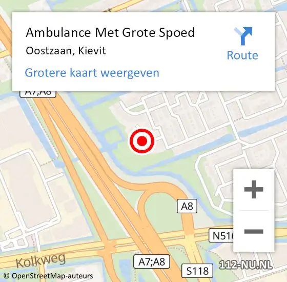 Locatie op kaart van de 112 melding: Ambulance Met Grote Spoed Naar Oostzaan, Kievit op 13 december 2015 23:36