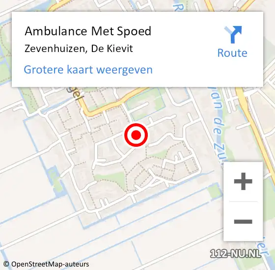 Locatie op kaart van de 112 melding: Ambulance Met Spoed Naar Zevenhuizen, De Kievit op 13 december 2015 23:37