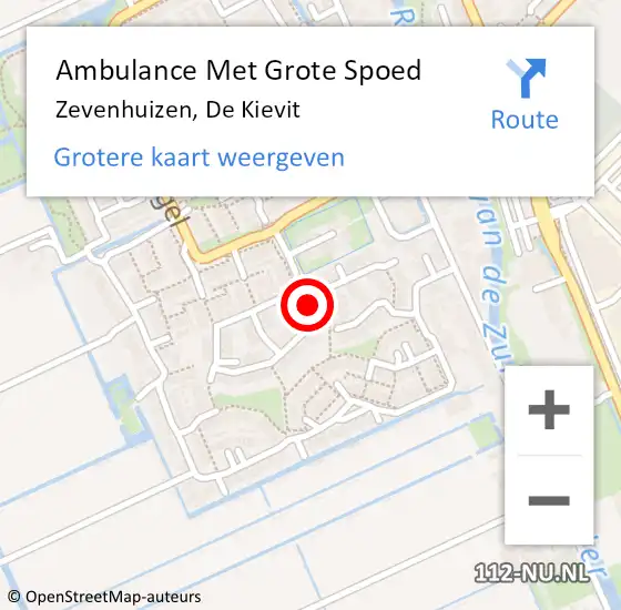 Locatie op kaart van de 112 melding: Ambulance Met Grote Spoed Naar Zevenhuizen, De Kievit op 13 december 2015 23:47