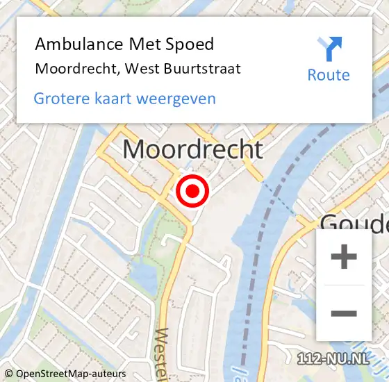 Locatie op kaart van de 112 melding: Ambulance Met Spoed Naar Moordrecht, West Buurtstraat op 14 december 2015 00:19