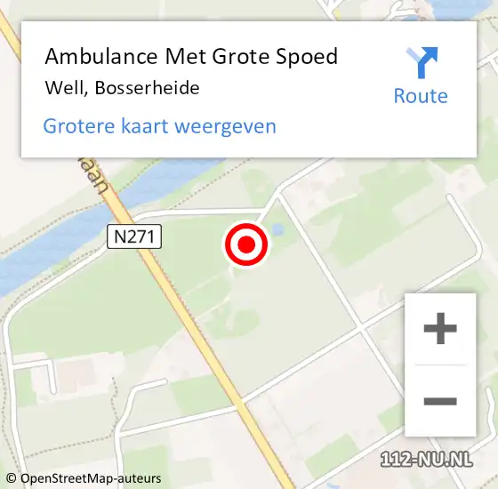 Locatie op kaart van de 112 melding: Ambulance Met Grote Spoed Naar Well, Bosserheide op 14 december 2015 04:54