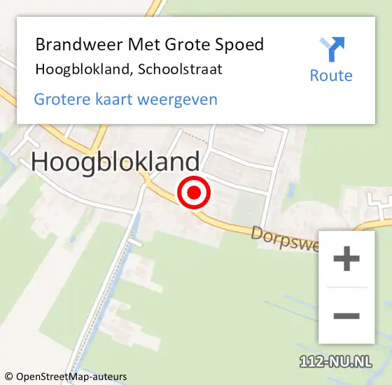 Locatie op kaart van de 112 melding: Brandweer Met Grote Spoed Naar Hoogblokland, Schoolstraat op 14 december 2015 05:55