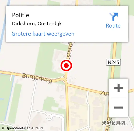 Locatie op kaart van de 112 melding: Politie Dirkshorn, Oosterdijk op 14 december 2015 06:13