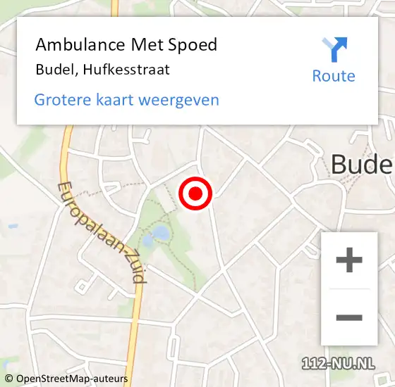 Locatie op kaart van de 112 melding: Ambulance Met Spoed Naar Budel, Hufkesstraat op 14 december 2015 06:21