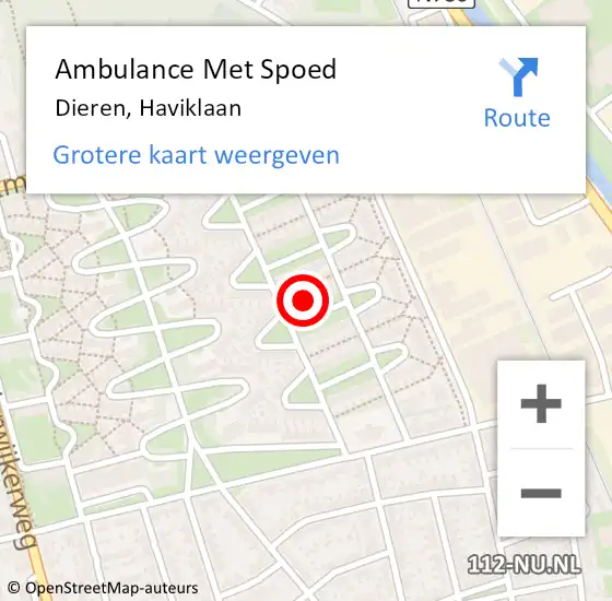 Locatie op kaart van de 112 melding: Ambulance Met Spoed Naar Dieren, Haviklaan op 14 december 2015 06:28