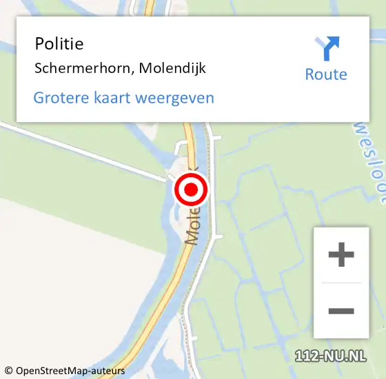 Locatie op kaart van de 112 melding: Politie Schermerhorn, Molendijk op 14 december 2015 06:39