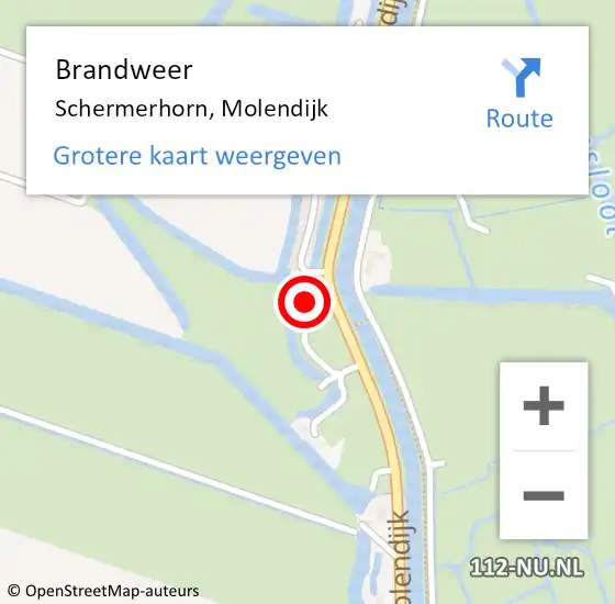 Locatie op kaart van de 112 melding: Brandweer Schermerhorn, Molendijk op 14 december 2015 06:39