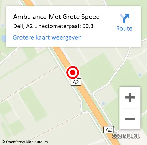 Locatie op kaart van de 112 melding: Ambulance Met Grote Spoed Naar Wessem, A2 R hectometerpaal: 217,3 op 29 november 2013 22:33