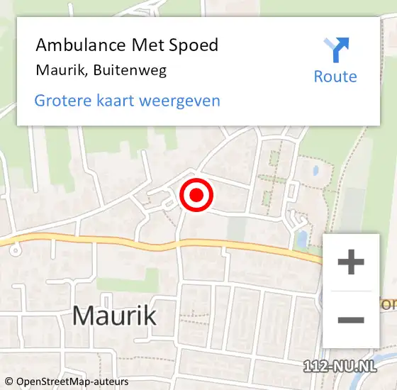 Locatie op kaart van de 112 melding: Ambulance Met Spoed Naar Maurik, Buitenweg op 14 december 2015 06:51