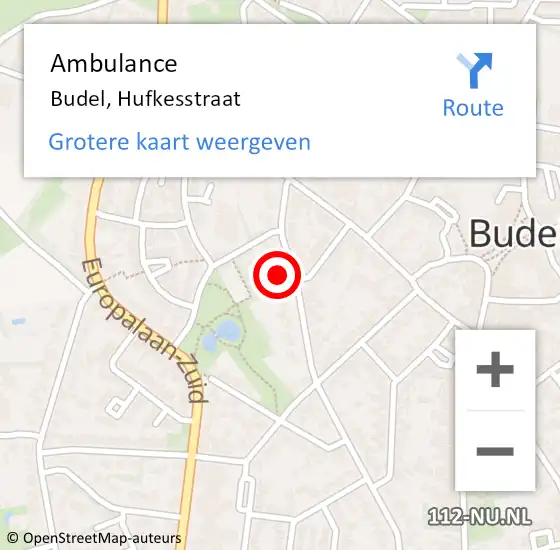 Locatie op kaart van de 112 melding: Ambulance Budel, Hufkesstraat op 14 december 2015 07:04