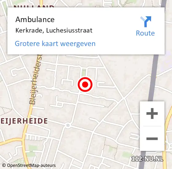 Locatie op kaart van de 112 melding: Ambulance Kerkrade, Luchesiusstraat op 29 november 2013 22:36