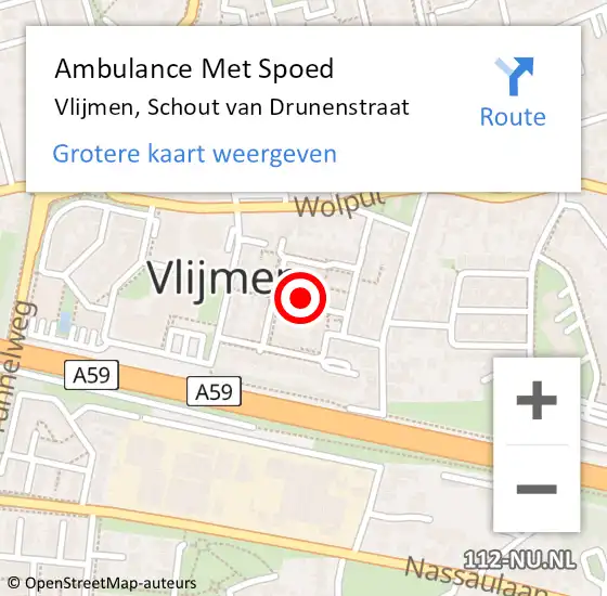 Locatie op kaart van de 112 melding: Ambulance Met Spoed Naar Vlijmen, Schout van Drunenstraat op 14 december 2015 08:11