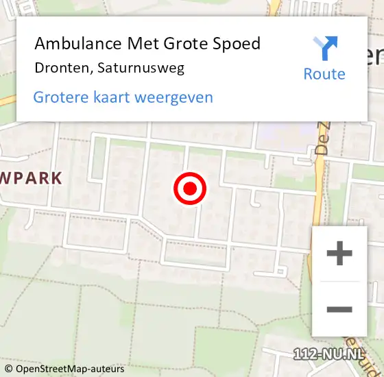 Locatie op kaart van de 112 melding: Ambulance Met Grote Spoed Naar Dronten, Saturnusweg op 14 december 2015 09:06