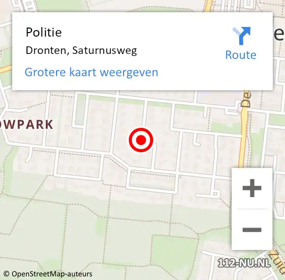 Locatie op kaart van de 112 melding: Politie Dronten, Saturnusweg op 14 december 2015 09:32