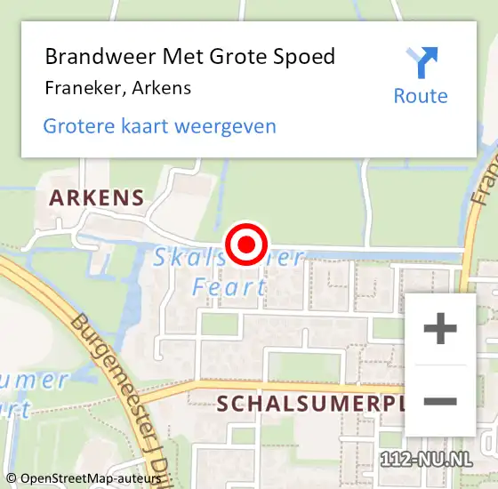 Locatie op kaart van de 112 melding: Brandweer Met Grote Spoed Naar Franeker, Arkens op 14 december 2015 10:54