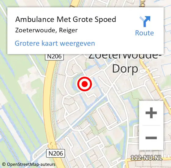 Locatie op kaart van de 112 melding: Ambulance Met Grote Spoed Naar Zoeterwoude, Reiger op 14 december 2015 11:15
