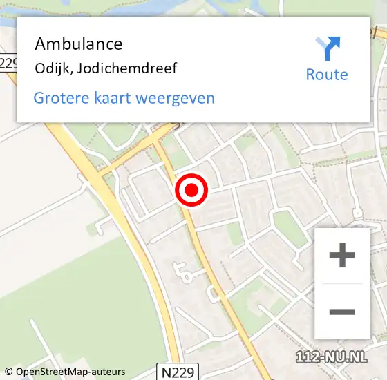 Locatie op kaart van de 112 melding: Ambulance Odijk, Jodichemdreef op 14 december 2015 12:48