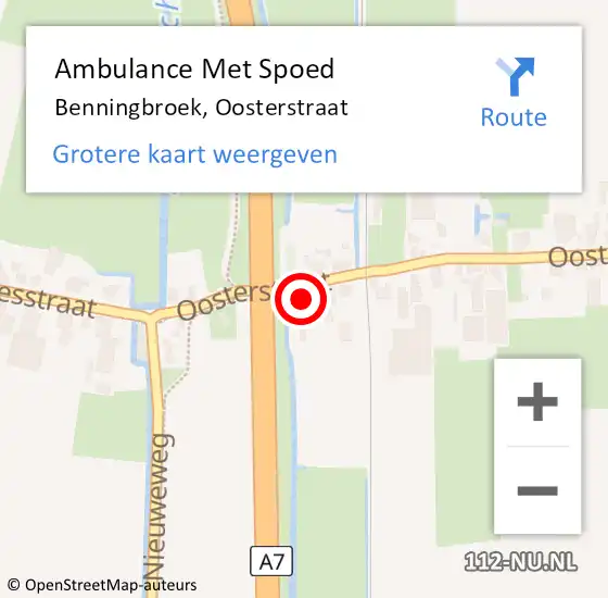 Locatie op kaart van de 112 melding: Ambulance Met Spoed Naar Benningbroek, Oosterstraat op 14 december 2015 13:31